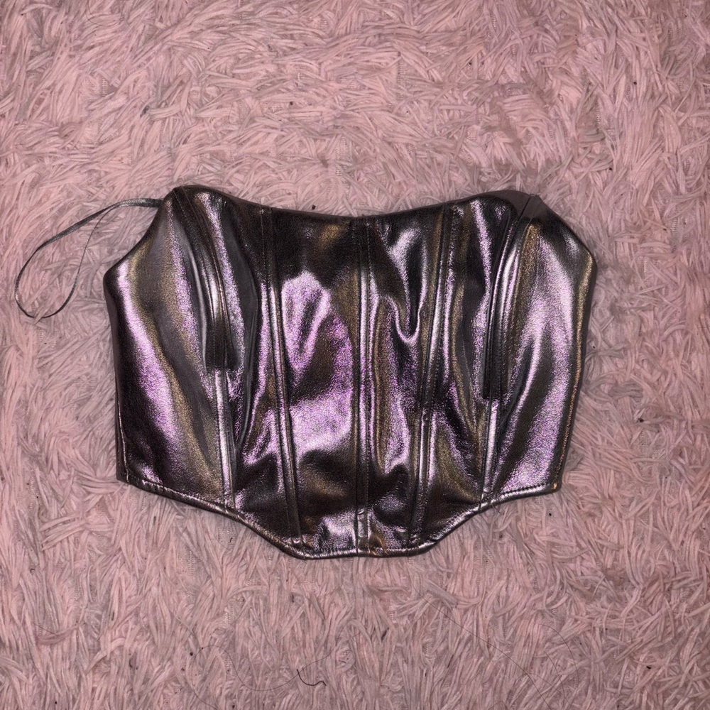 G. Shiny Metallic Strapless Corset Top